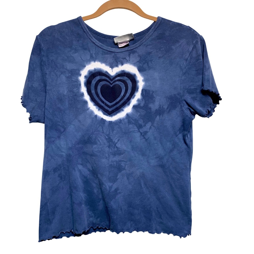 SWAT Heart Graphic Tie Dye Baby Tee Size 18.5 Medium Lettuce Edge Y2K USA Made
